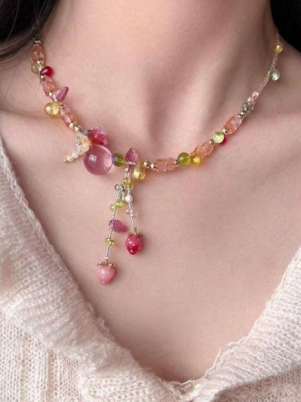 NEW! Multicolor Beaded Glass Fruit Drop Necklace. Handmade Necklace π (A1-42) - Picture 5 of 5